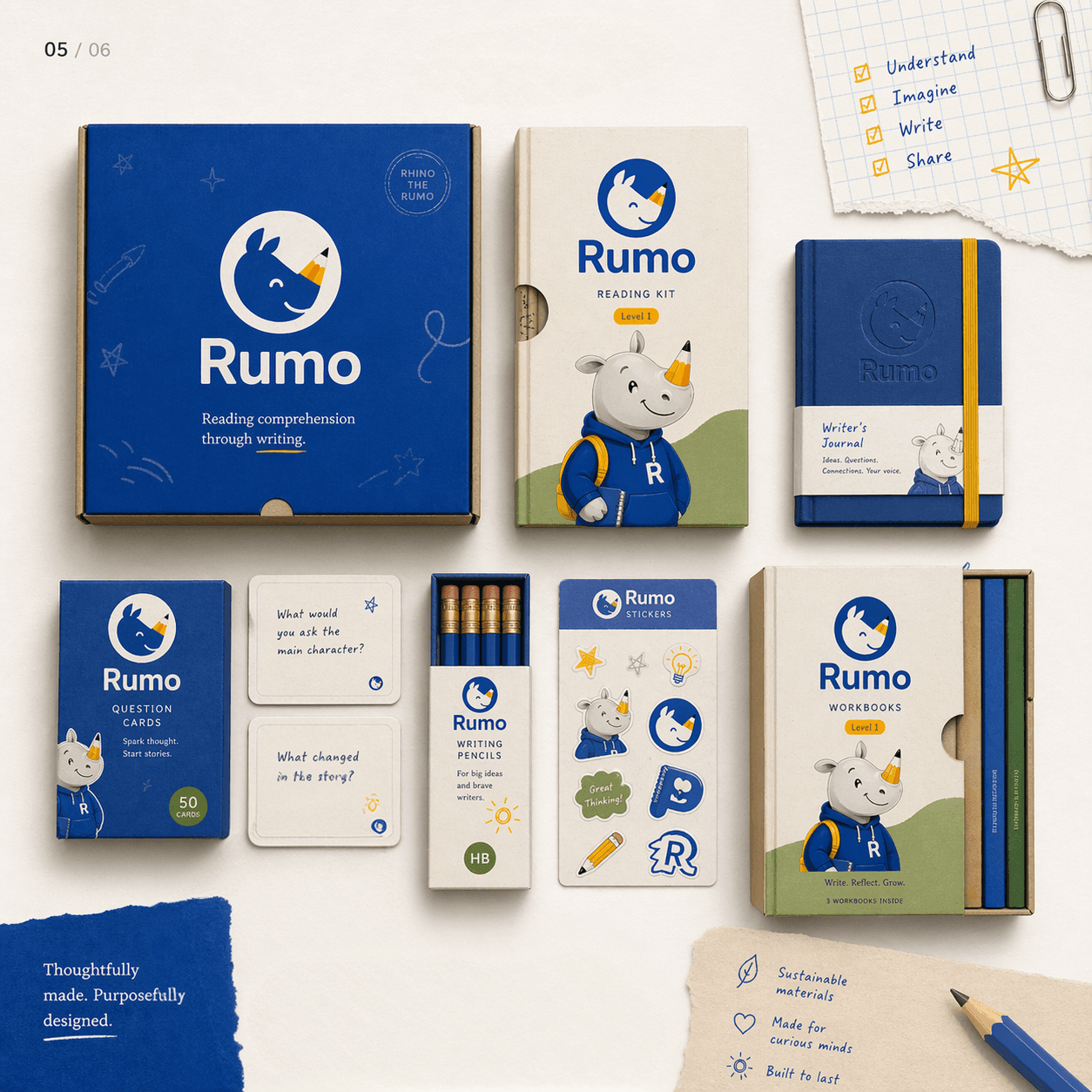 A Rumo notebook open to a page of handwritten words